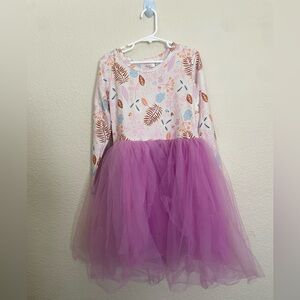 Whimsical Leaf Print Kids Costume with Purple Tulle Skirt